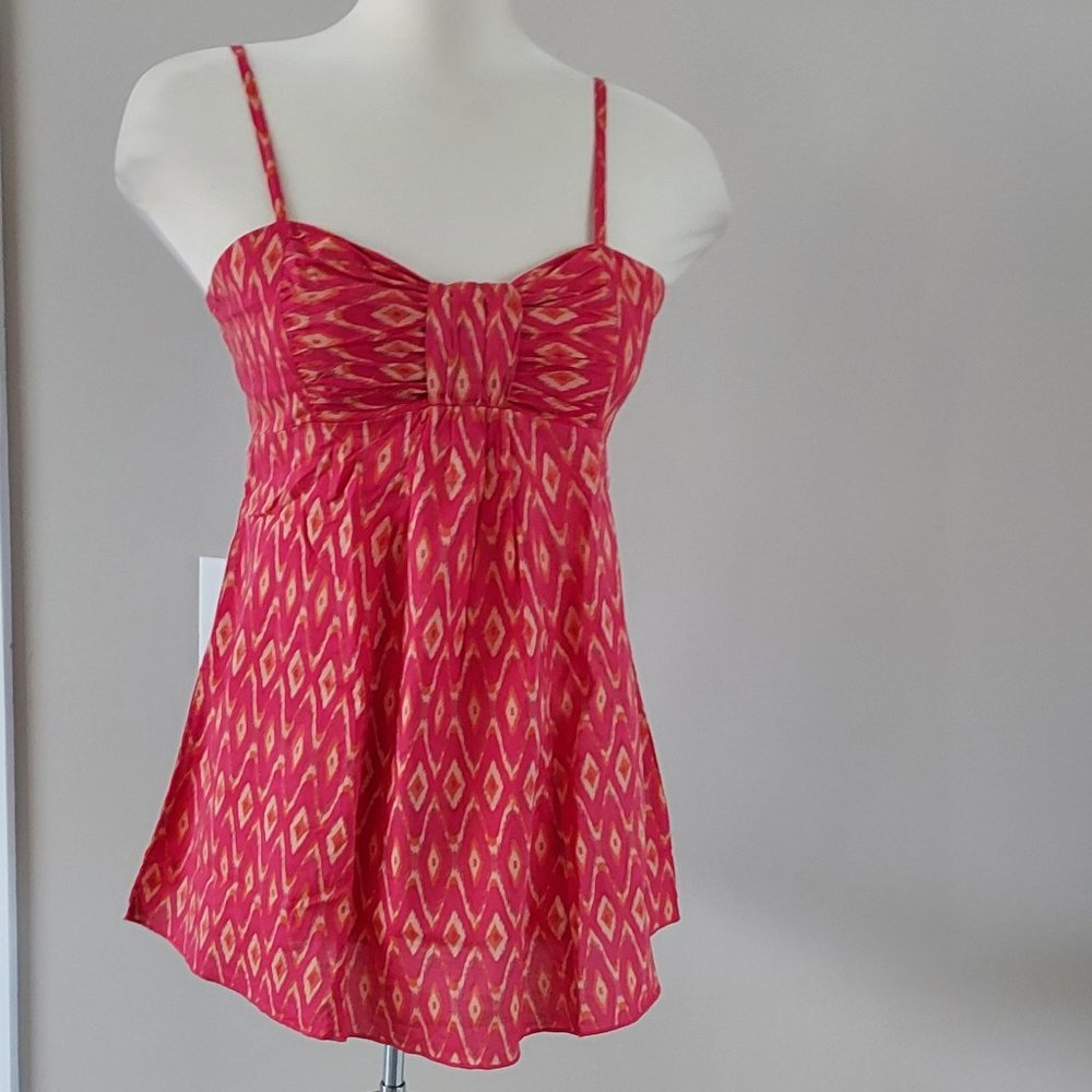 Red Orange Ikat Design Top, Sz M, NWOT